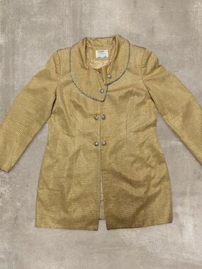 Clara Clara by Vimate Gold Textured Jacket Blazer Size 16 Vintage Chic